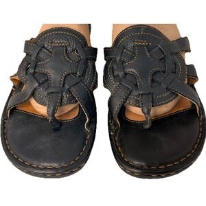 Born Leather Fisherman Sandals Womens 7 Black Comfort Slip On Casual
